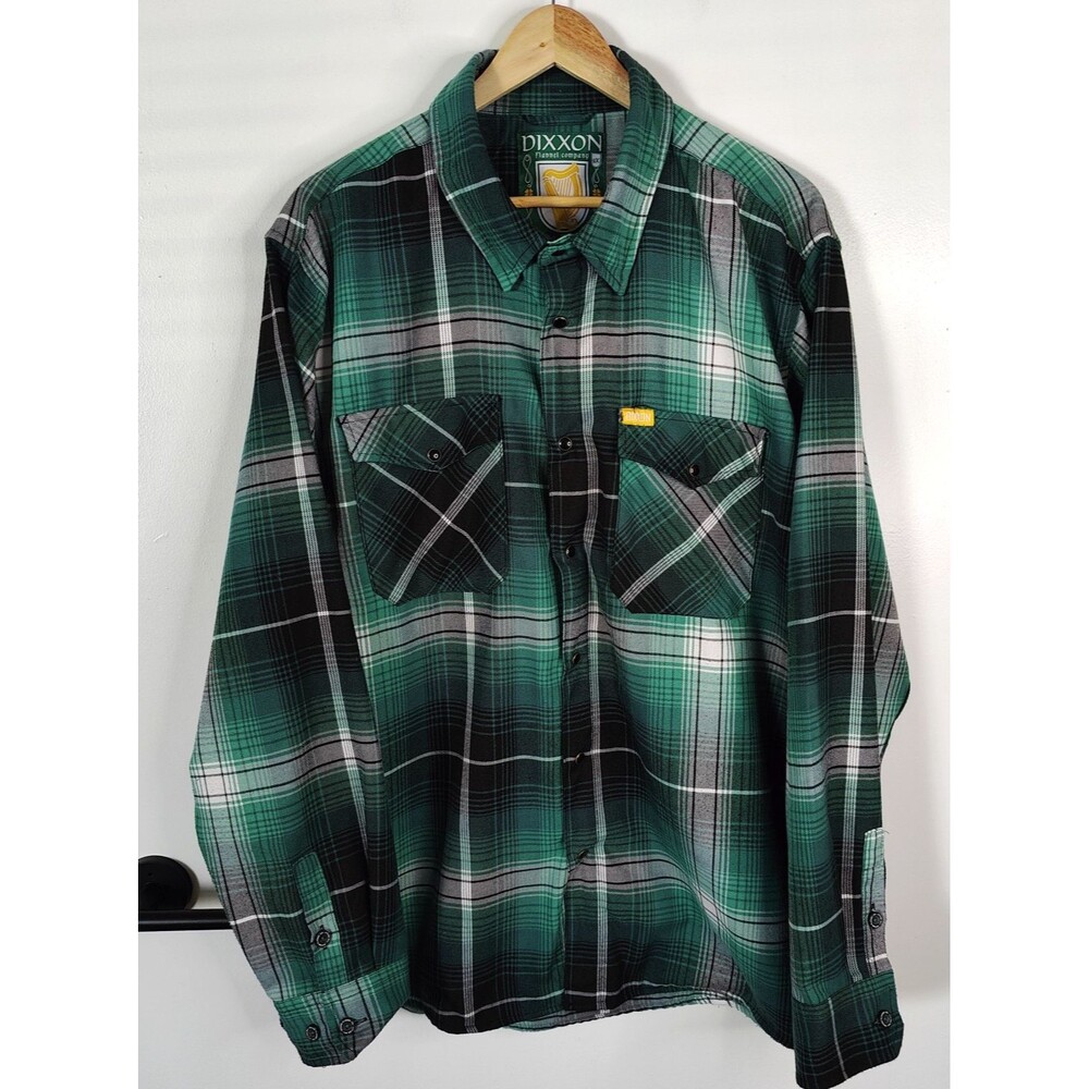 Dixxon Flannel 'The Reilly' Mens Size 2X Pearl Snap Green Plaid Irish